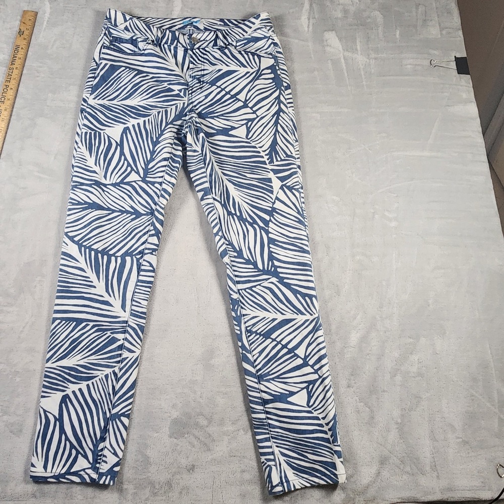 J.‎ McLaughlin Women's Size 6 Blue White Palm Frond Print Lexi Jeans